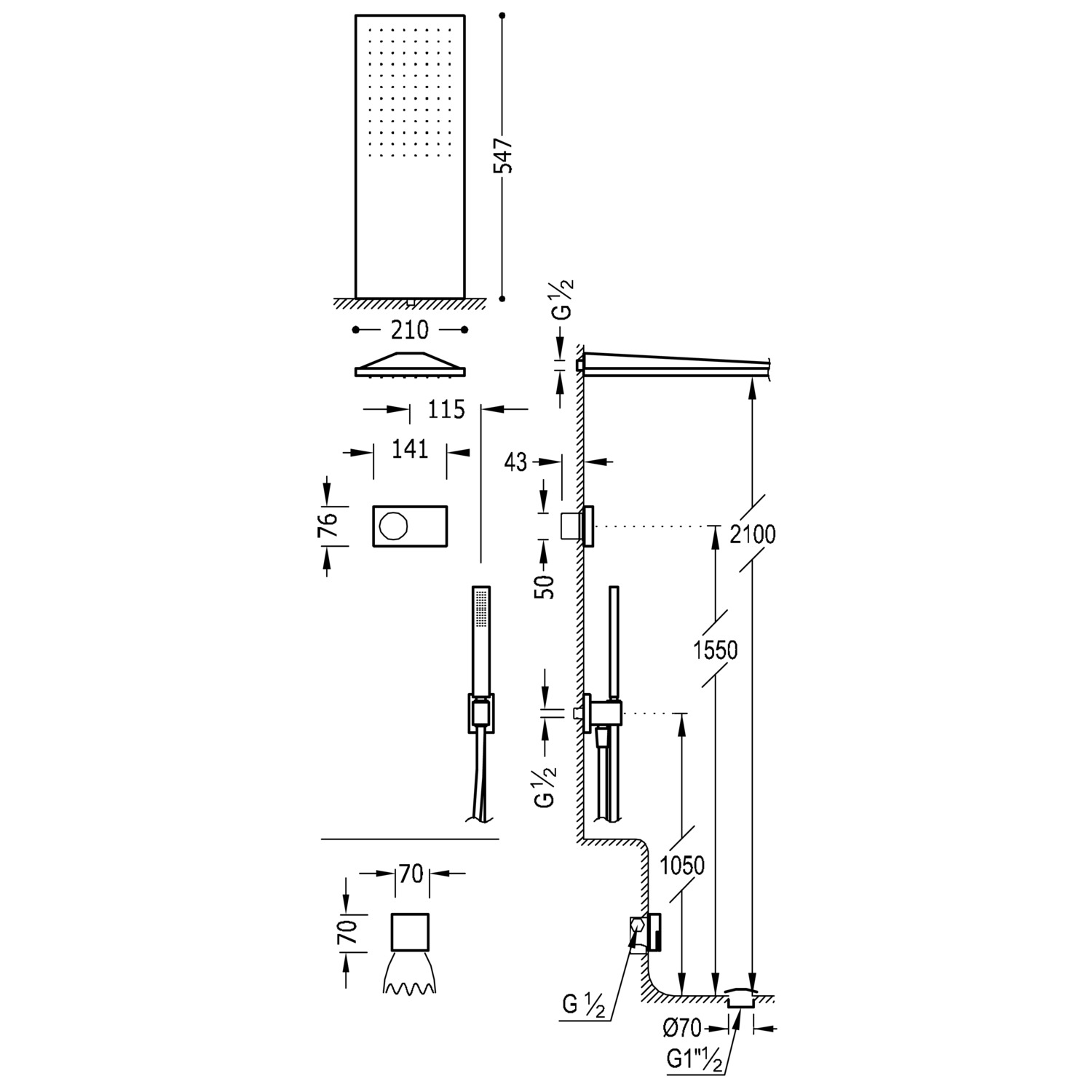 Conntrôle Thermostatique électronique Encastré Shower Technology Blue Edition Noir Chrome Tres 49288299 8429546529967