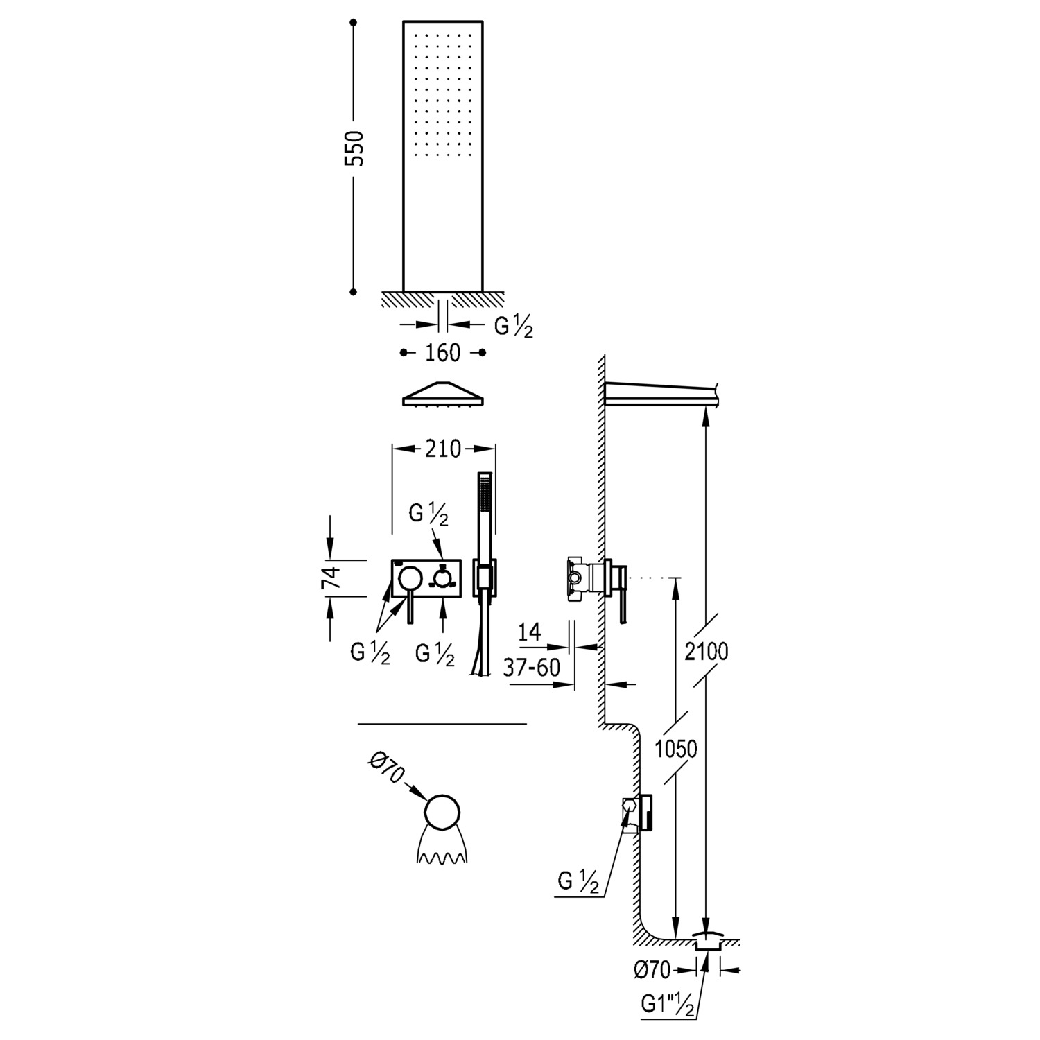 MITIGEURS 3 VOIES Kit mitigeur encastré à 3 voies pour douche21027312