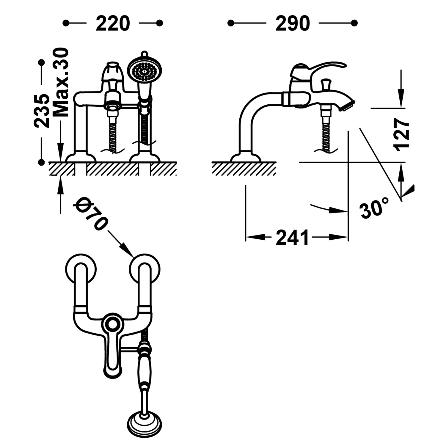 TRES-CLASIC Single-handle bath edge mixer tap with elbow water ...