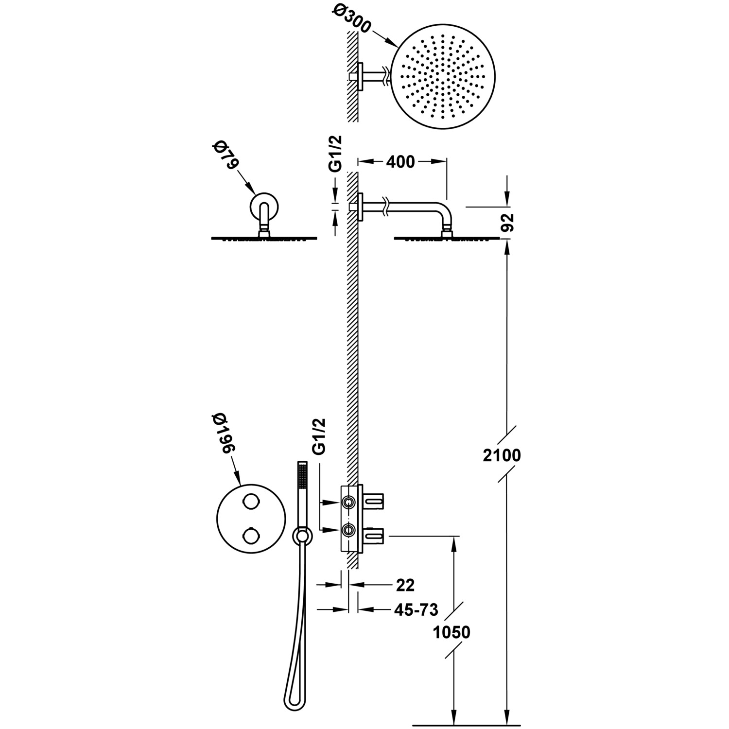 THERM-BOX Therm-box 2-way concealed thermostatic tap kit for showers-26225004