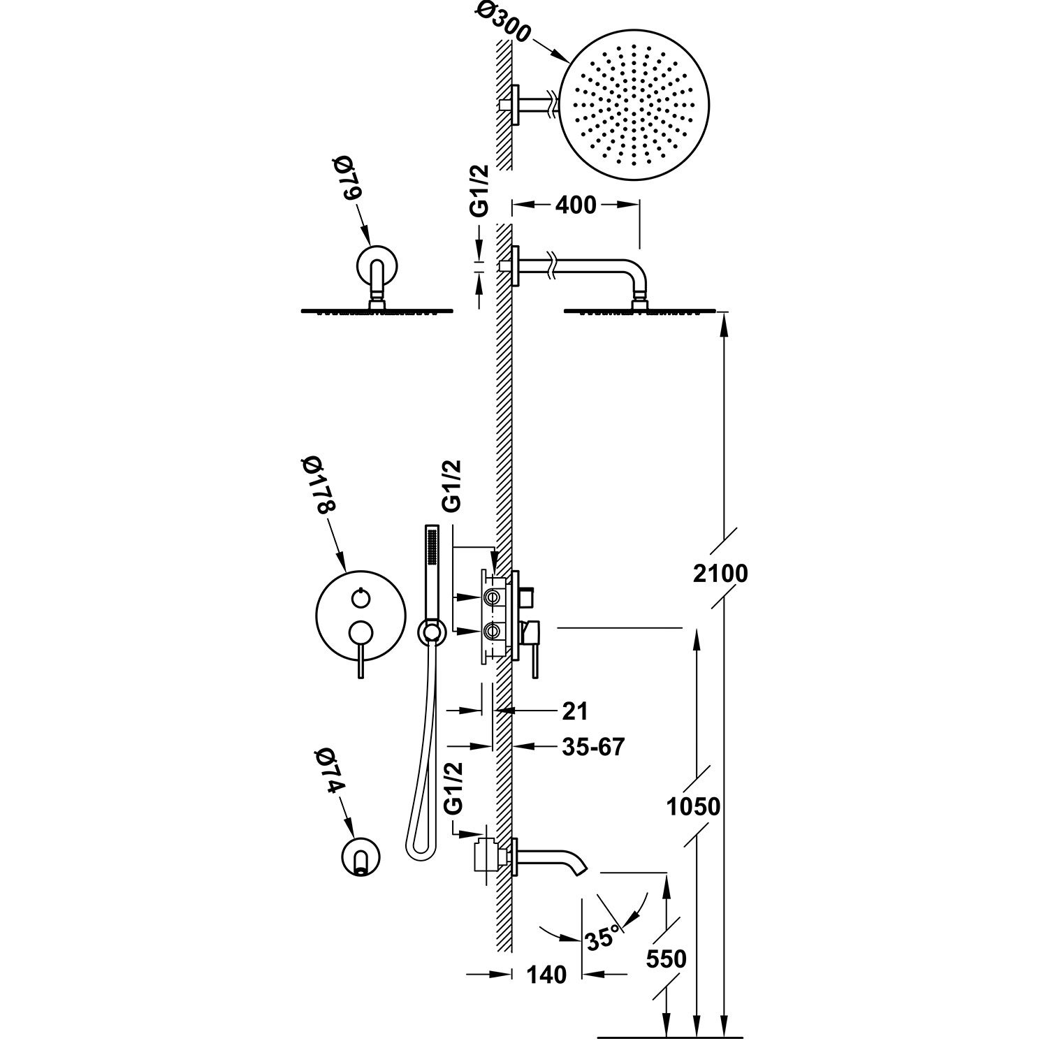 RAPID-BOX Rapid-box 3-way concealed single-handle shower mixer tap