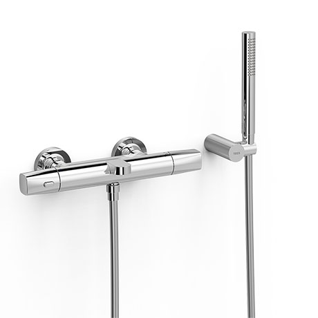 OVER-WALL 3-way wall-fitted thermostatic mixer tap set for bath